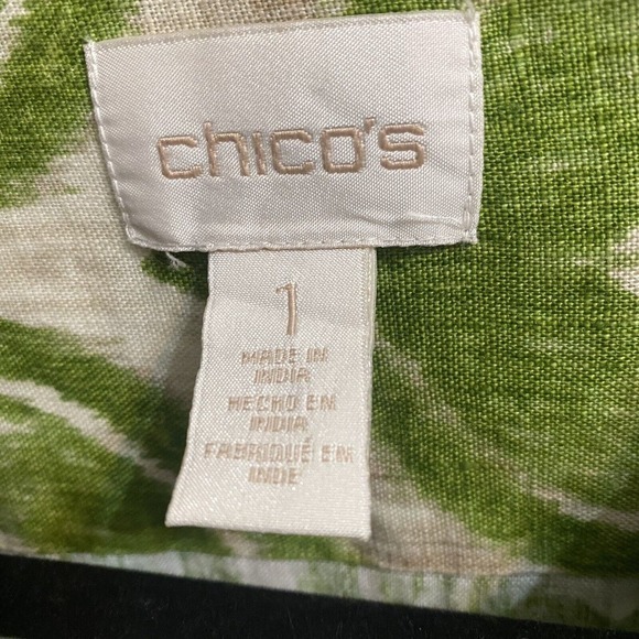 CHICO'S Women's Short Jacket Size 1 US Medium 100% Linen Lime Green Ikat Pattern - Picture 4 of 5